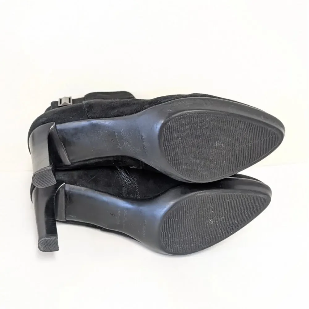 Aquatalia Suede Ankle Bootie Womens 9 Black Buckle Detail Stiletto Platform